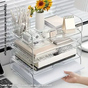 Stackable Desktop Storage Box, File Organizer, Office Desk Organizer, Stationery Supplies Holder, Cosmetic Storage Box, Desk Tidy