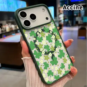 Magnetic Phone Case for iPhone 17 Pro Max 16 Plus 15 14 13 12 11 Air E St. Patrick‘s Day Clover Delight Transparent Acrylic Scratch-resistant skin-friendly feel Smartphone Cover