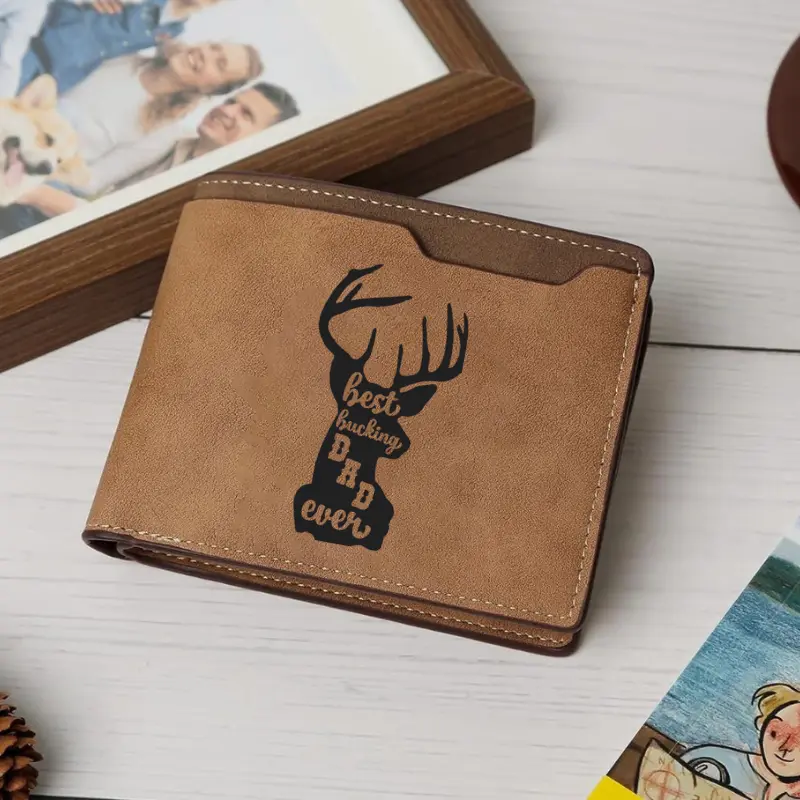 Best bucking Dad ever Camo Deer Leather Wallet,  Hunting Style Outdoor Wallet for Men,Hunting Camo Deer Wallet,  Rugged Outdoor Style Men’s Wallet