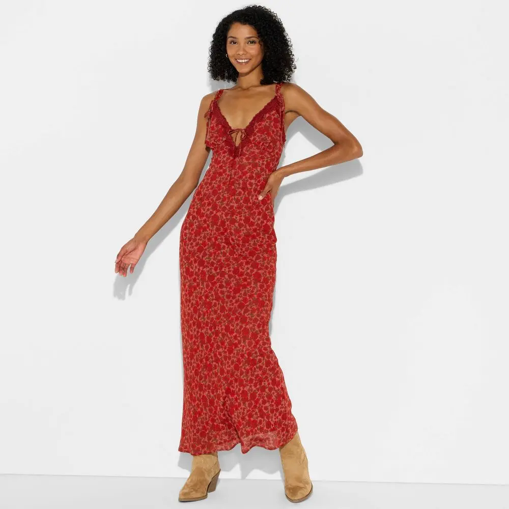 Women's Lace Trim Maxi Empire Waist Dress - Wild Fable - TikTok Shop