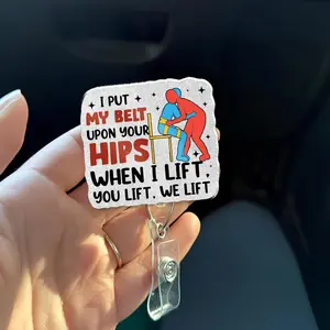 Physical Therapy Badge Reel | Occupational Therapy Badge Holder | Funny Gait Belt Hips When I Lift Retractable ID Clip for PT OT Rehab Staff