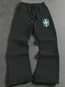 Men's Brazil Team Emblem Style Sweatpants, Athleisure Style Bottoms, Athletics Pants, Casual Streetwear, Fashionable Trendy Men's Sportswear, Fall & Winter Fitted Pants