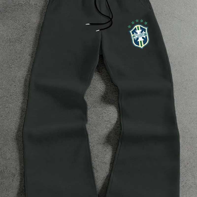 Men's Brazil Team Emblem Style Logo Sweatpants, Athleisure Style Bottoms, Athletics Pants, Casual Streetwear, Fashionable Trendy Men's Sportswear, Fall & Winter Fitted Pants, Knitted Sports Pants, Athleisure Design