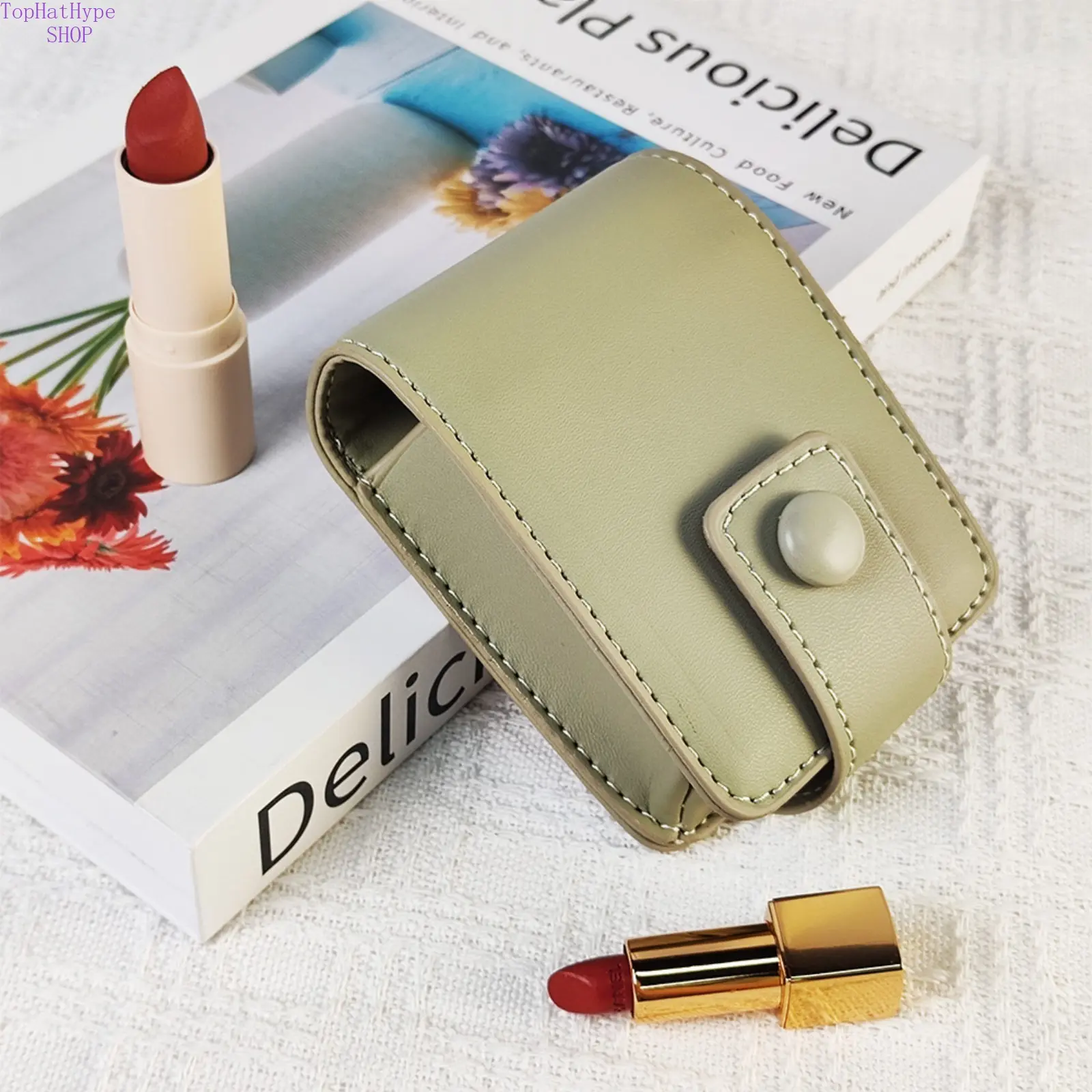 2026 New Mini PU Leather Lipstick Case with Mirror - Portable Lip Gloss Holder, Protective Cover, Compact Lightweight Cosmetic Pouch for Travel & Purse Organization, Includes Miniature Things, Purse Organization Pouches
