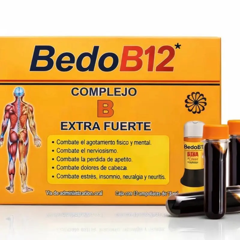 BedoB12 Iron & B-Complex Supplement with Vitamin B12, Antioxidants & Iron, 12 x 15mL Liquid Doses, Daily Energy & Wellness Support