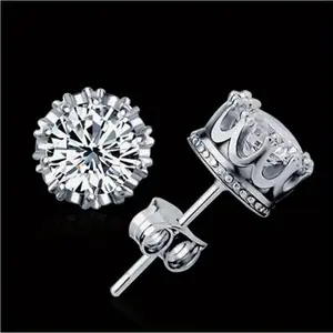 A Pair of Stunning Small Crown Earrings with Round Synthetic Synthetic Zircon​​ That Shine Brightly, Making Them a Perfect Gift for Men