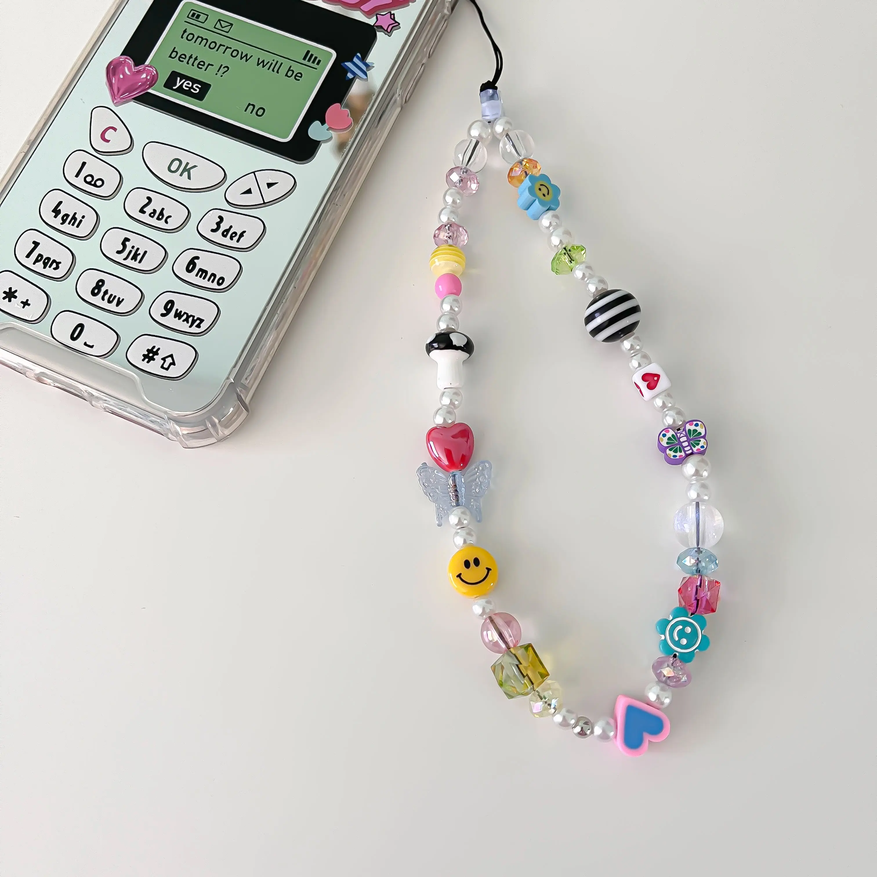 Trendy Y2K Phone Charm - Mixed Beaded Funky Phone Strap - 90s