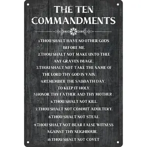 8x12 Inch The Ten Commandments Vintage Metal Sign, Religious Wall Decor for Home & Church
