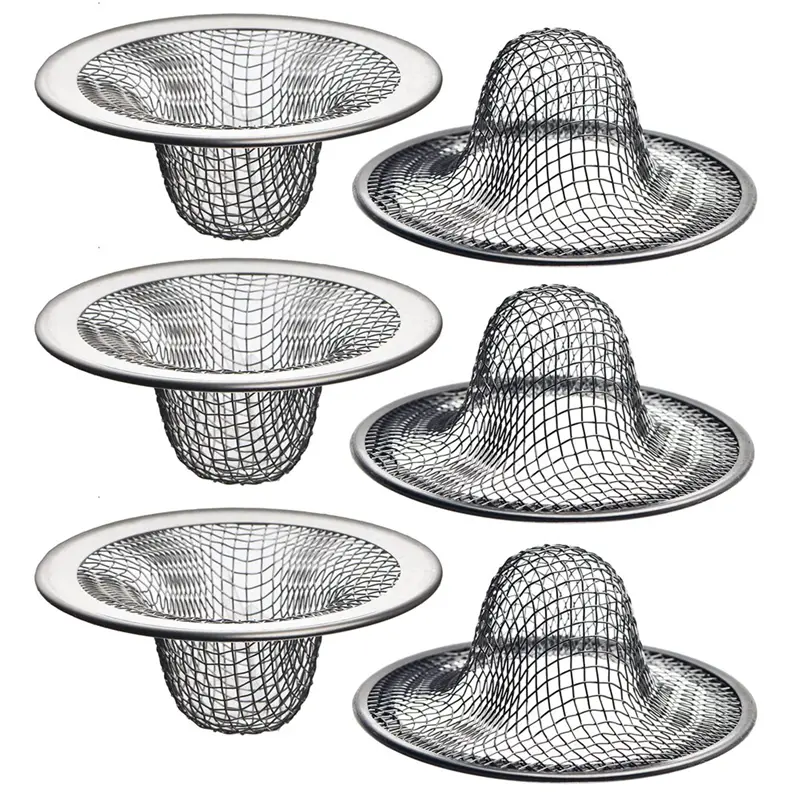 Durable Stainless Steel Mesh Drain Strainer Hair Catcher 6-Pack - 2.125in Top, 1in Anti-Clog Mesh Basket, Sink Protection for Car Interior Stowing & Tidying, Slop & RV Sinks