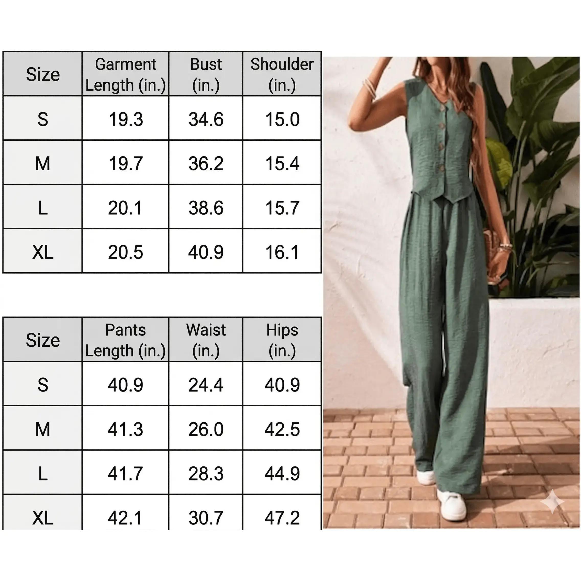 Women's 2 Piece Vest and Pants Set, Casual Button Down Waistcoat and Wide Leg Pants Matching Outfit