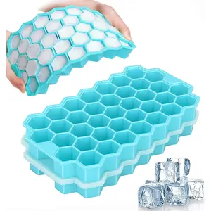 Trays with Lid, 2 Pack   Trays with Lid-37 Grid, Easy-Release 74 count Small Ice Cubes for Iced Coffee    Soup ,,Durable,Dishwasher Safe