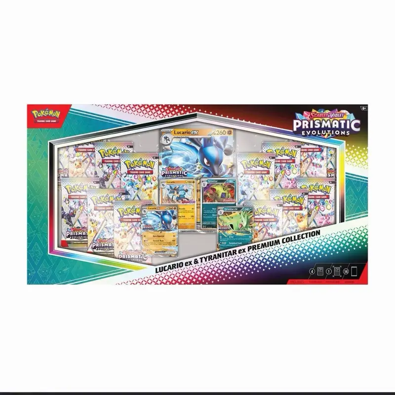 Pokemon Prismatic Evolution Official TCG Lucario EX & Tyranitar EX Premium Collectible Cards Sealed Box - Near Mint, 2-Player Game Non-Sports Trading Card Box