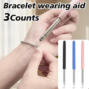 3 Counts Bracelet Helper Tool, Retractable Stainless Steel Jewelry Fastener for Easy Wear，mixed colors