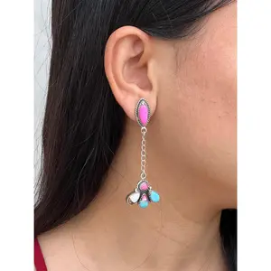 Handmade Sterling Silver Cotton Candy Turquoise Dangle Earrings with Signed Nizhoni