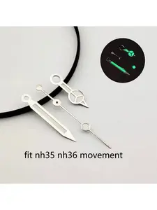 1 set NH35 pointer silver green luminous watch pointer, suitable for NH35 / NH36 / NH38 / 7S26 / 7S36 / 4R35 / 4R36 pointer replacement parts