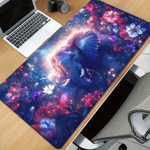 Dreamy Floral Elephant Mouse Pad - 1pc, Natural Rubber Base, Waterproof Office Desk Mat with Anti-Slip Backing for Keyboard, PC Gaming, Laptop - Cute Elephant & Garden Flower Design