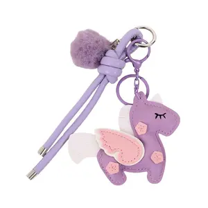 Cute Cartoon Handmade PU Leather Unicorn Bag Charm, Versatile Plush Ball Phone Holder, Adorable Decorative Accessory for Bags and Phones