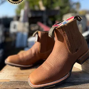 Men's Square Toe Ankle Chelsea Boots / Botines Horma Rodeo Cuadrados para Hombre Genuine Leather , Piel Genuina