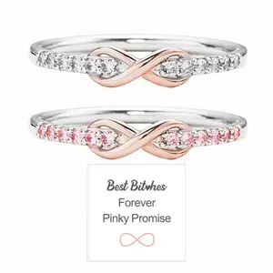 Forever Best Friends Pink Oath Infinity Symbol Ring Set - Best Bitches Pinky Promise White Gold-Plated Rings for Unbreakable Bound Matching Friendship Rings