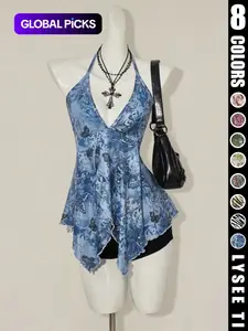 Y2K Women's Summer Butterfly Printed Sexy Hanging Neck Strap Top