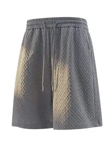 Men's Textured Jacquard Casual Shorts, Elastic Waist Drawstring Summer Sweat Shorts, Versatile Loungewear Bottoms, Multiple Colors