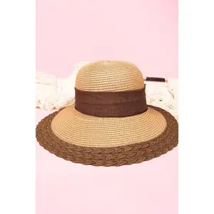 Handmade Chic Bow Straw Hat Sun Bonnet with Fabric Band, 100% Paper Straw One Size Fits Most