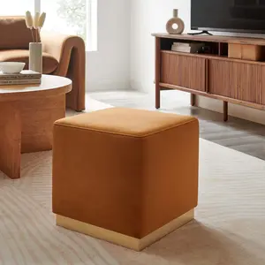 Modway Tilden 17" Square Performance Velvet Upholstered Ottoman in Rust Natural