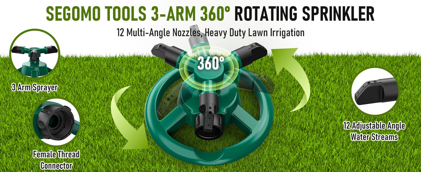 Upgraded 360 Degree Rotating Lawn Sprinkler, High Pressure Automatic Garden Watering System, Large Area Coverage Irrigation, 3-Arm Heavy Duty Yard Sprinkler, Water Saving Adjustable Spray for Outdoor Lawn & Garden