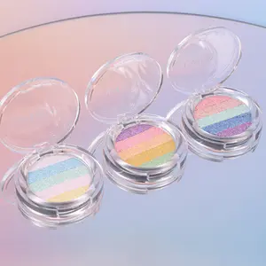 5 Color Rainbow Gradient Shimmer Highlighter Powder, Multi-use Iridescent Glitter Eyeshadow & Face Highlight, Blendable Chameleon Pressed Glow Powder, Portable Compact for Daily, Date, Party & Festival Eye Cheek Makeup