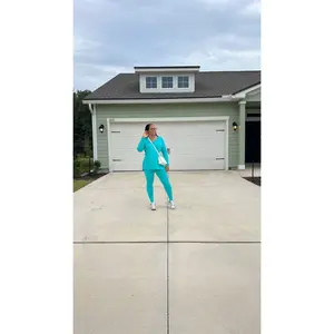 V-Neck Long Sleeve Crew Neck Legging Set - Turquoise