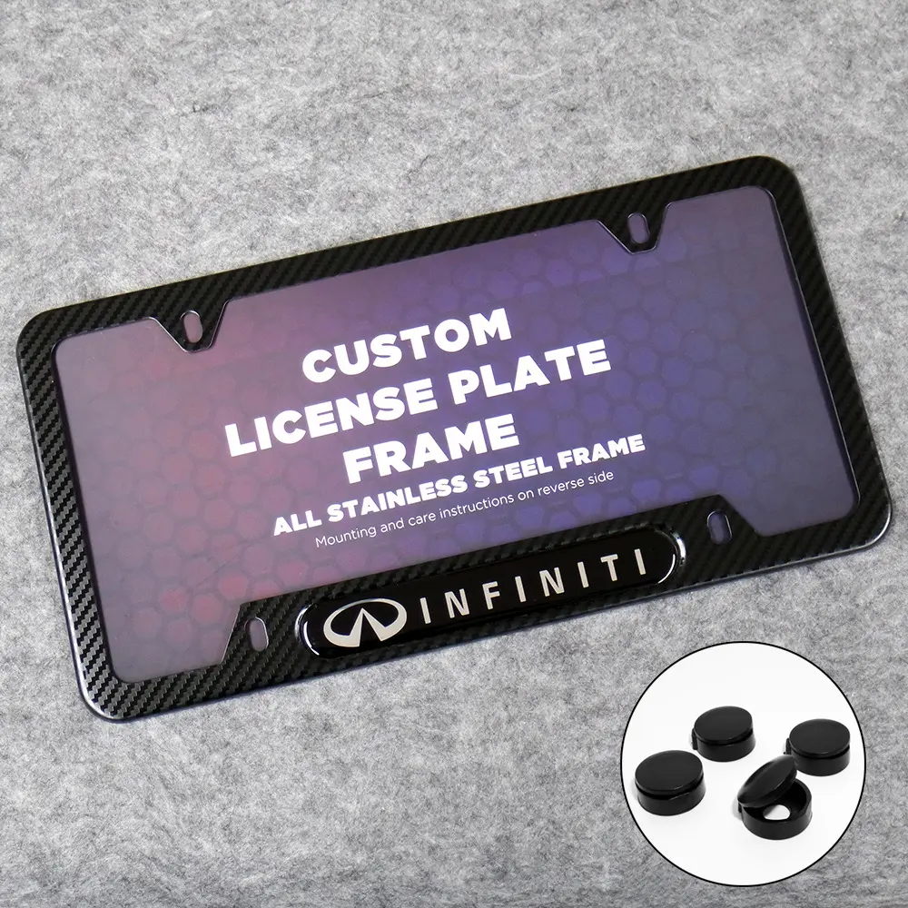 Front or Rear Carbon Fiber Texture License Plate Frame Protect Cover Fit Infiniti Decorate Accessories Gifts