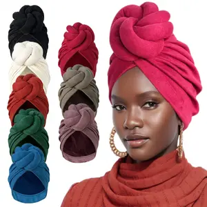 Women Solid Color Ethnic 3D Twisted Knotted Turban, Elastic Stylish Head Wrap, Soft Bohemian Hair Accessory, Comfortable Versatile Decorative Headwear for Daily Wear Casual Outings Party Gathering & Boho Fashion Matching