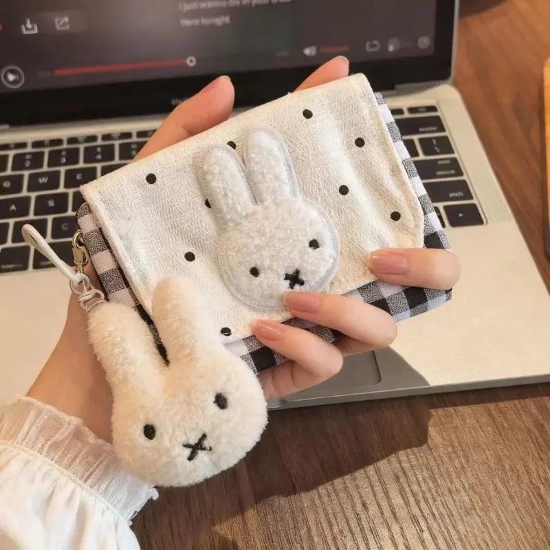 Miffy Cute Storage High-value Wallet New Kawaii Anime Women Versatile Shopping Coin Purse Headphone Key Storage Bag Girl Gift