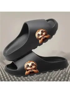 Cute Sloth Heart Design Coconut Slippers Women Men Summer Beach Sandals Non-Slip Soft Comfortable Casual Home Garden Shoes Lightweight Breathable Open Toe Fluffy Animal Print Footwear