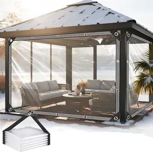 6.5×10 feet Waterproof Tarp Cover with Grommets Gazebo Porch Covering Patio Enclosure Transparent Vinyl Tarpaulin for Outdoor,Plant,Garden,Chicken Coop,Patio,cat Litter Cover clear tarp heavy duty durable mesh