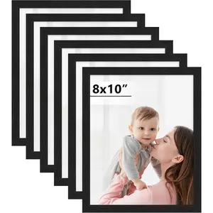 8x10 Picture Frame Set of 6, Black Picture Frames with HD Plexiglass,Wall Gallery Photo Frames for Wall Mounting or Tabletop Display, Black Woodgrain