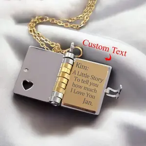 Custom Book Necklace, Personalized Locket, Book Locket Necklace with Name and Messages, Personalized Gift, Book Lover Gifts