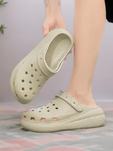 Unisex Khaki Thick-Soled Clogs: Dual-Wear Toe-Cap, Summer Outdoor Beach Slides