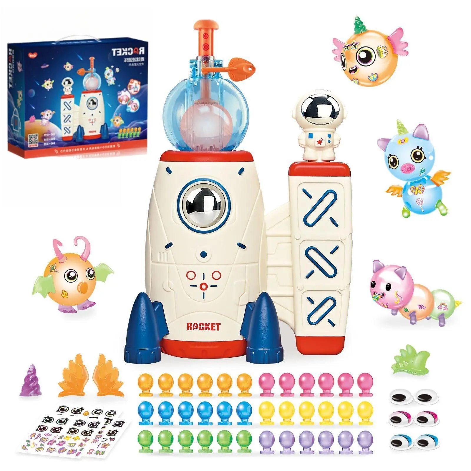 DIY Magic Sticky Balloon Kit for Kids, Re-Usable Decors,172pcs Upgraded Nano Tape Bubble Kit with Rocket Power Machine, Make Your Own Magic Squishy Bubble Set, Craft Kit Gift for Boys Girls Ages 3-12