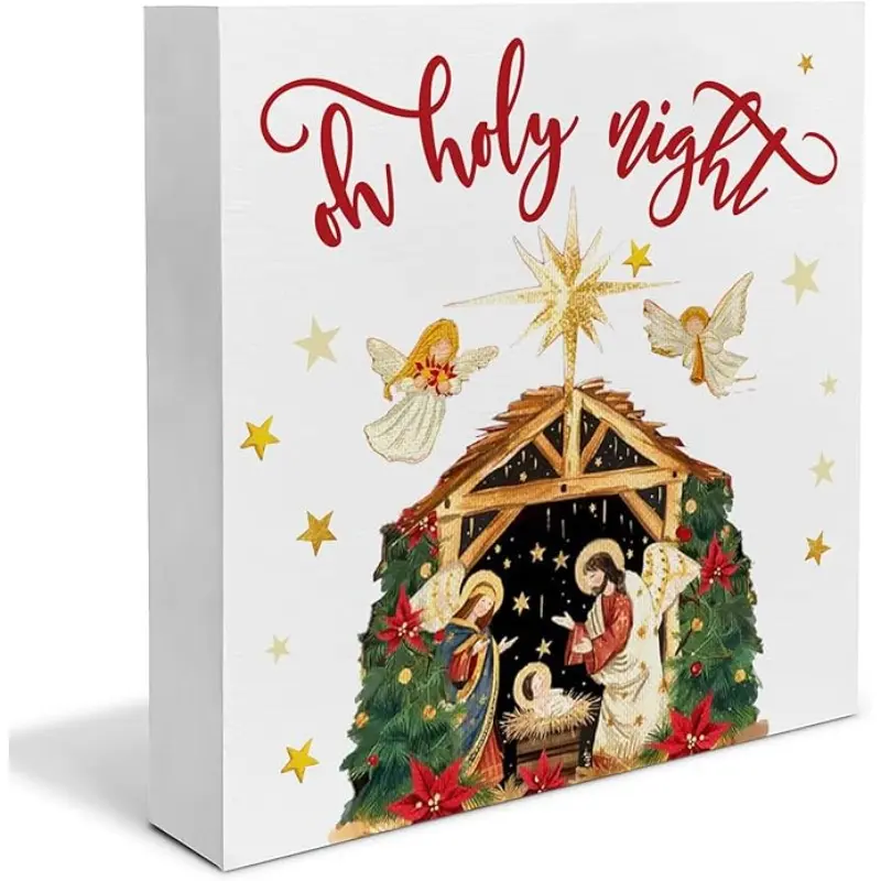 Christmas Halloween Decoration Gifts，Christian Religious Christmas Decorations, Oh Holy Night Christmas Decor 5 X 5 Inches, Holiday Winter Xmas Decor for Home Desk Office