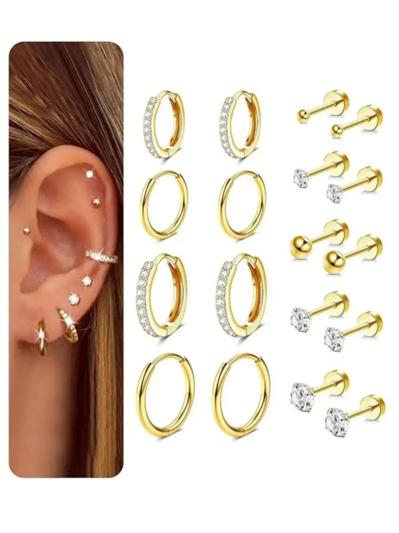 Style Stainless Steel Earring Set, Magnetic Hoop Earrings, Earring Stacking Set, Earrings Hoops, Punk Style, Daily Wear, Stackable, Fashion Jewelry for Women