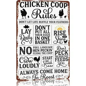 Funny Chicken Coop Rules Aluminium Sign, 8x12 in Durable Rust-Resistant Easy-Install Metal Plaque, Vintage Farmhouse Decoration, Perfect Gift for Kitchen & Garden (Home Decor Products), Yard Sign, Aluminum-Based Home Signs