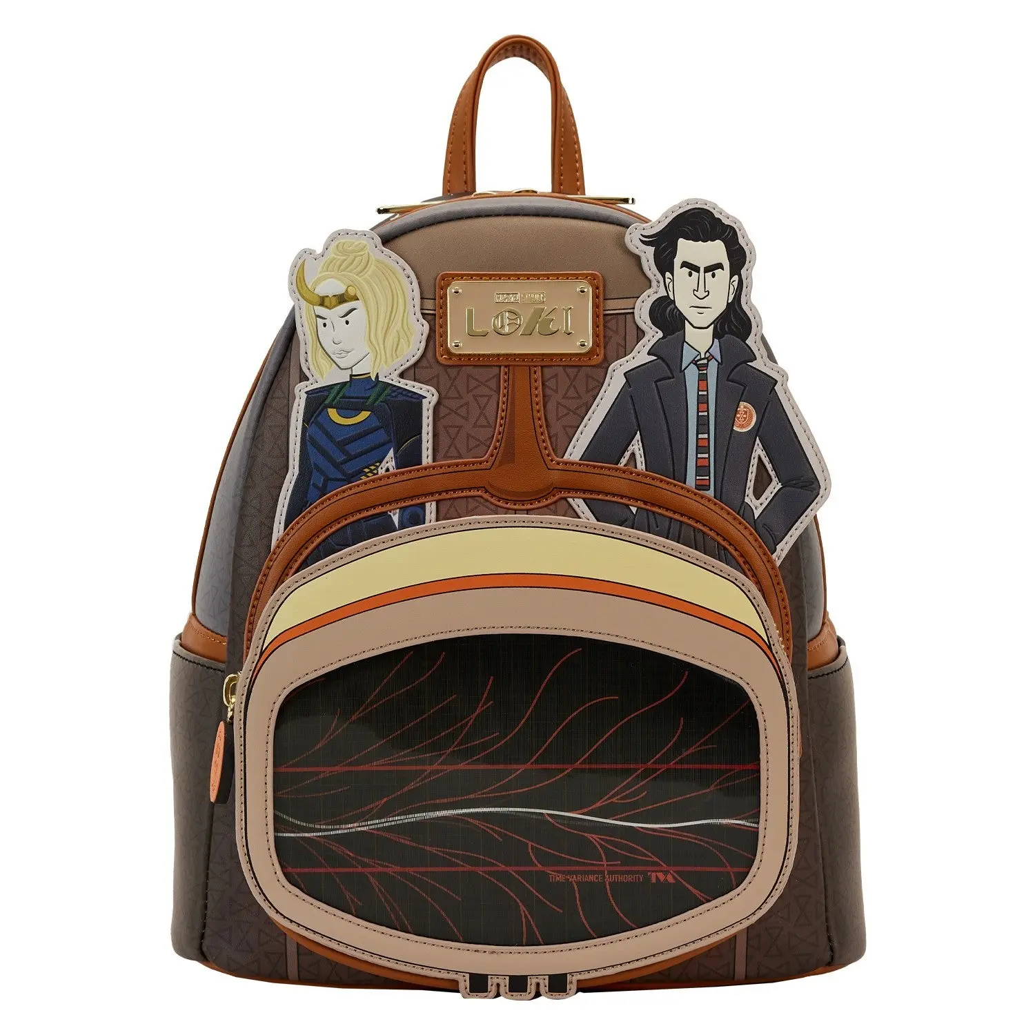 Loki TVA Mini Backpack in Vegan Leather with Multiverse Lenticular Details, Sylvie Artwork, and TVA Symbol Charm