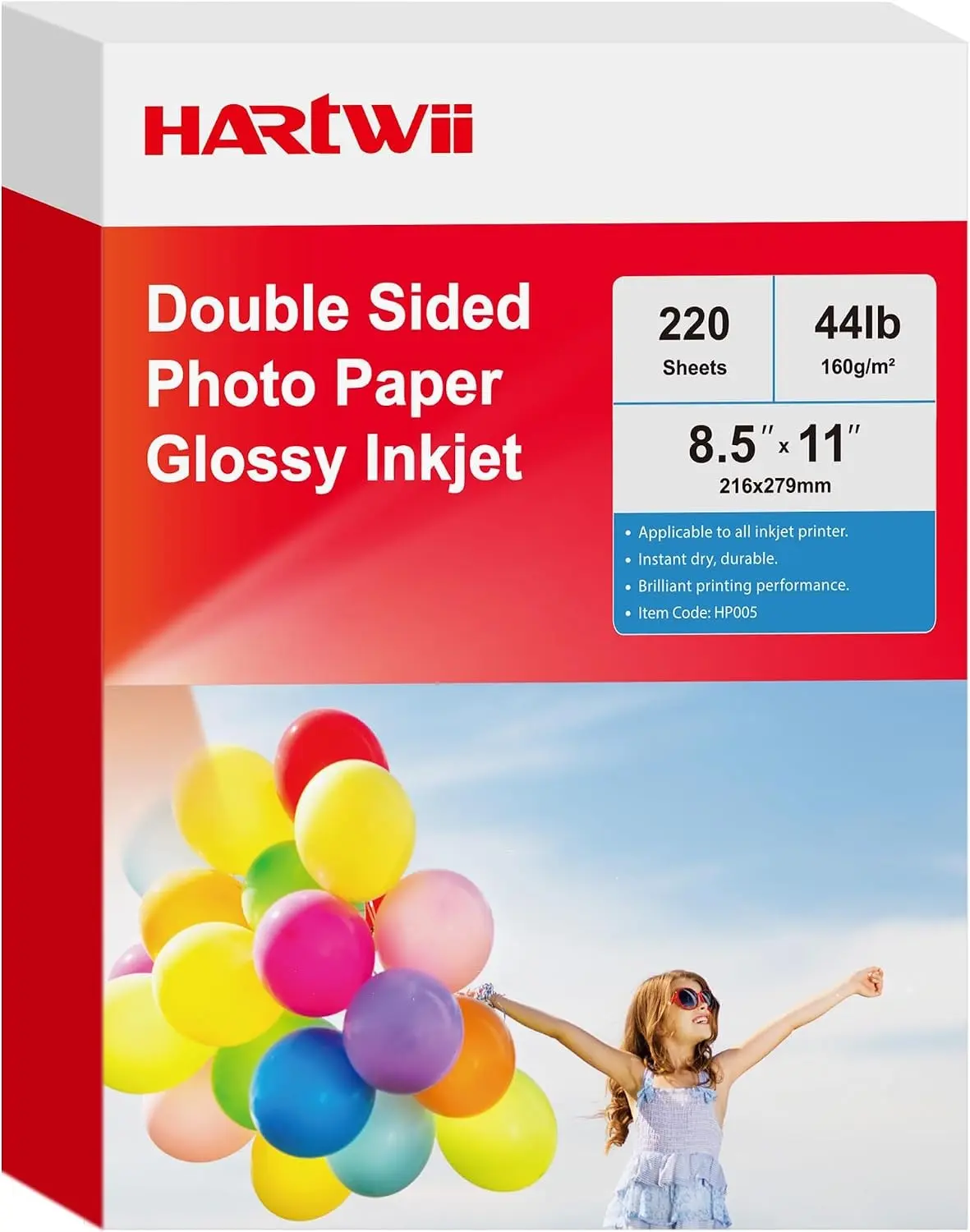 220Sheets Double Sided Photo Paper Glossy Brochure Flyer Paper Inkjet 8.5x11 44lb 160gsm Letter Size for All Dye Ink Printers