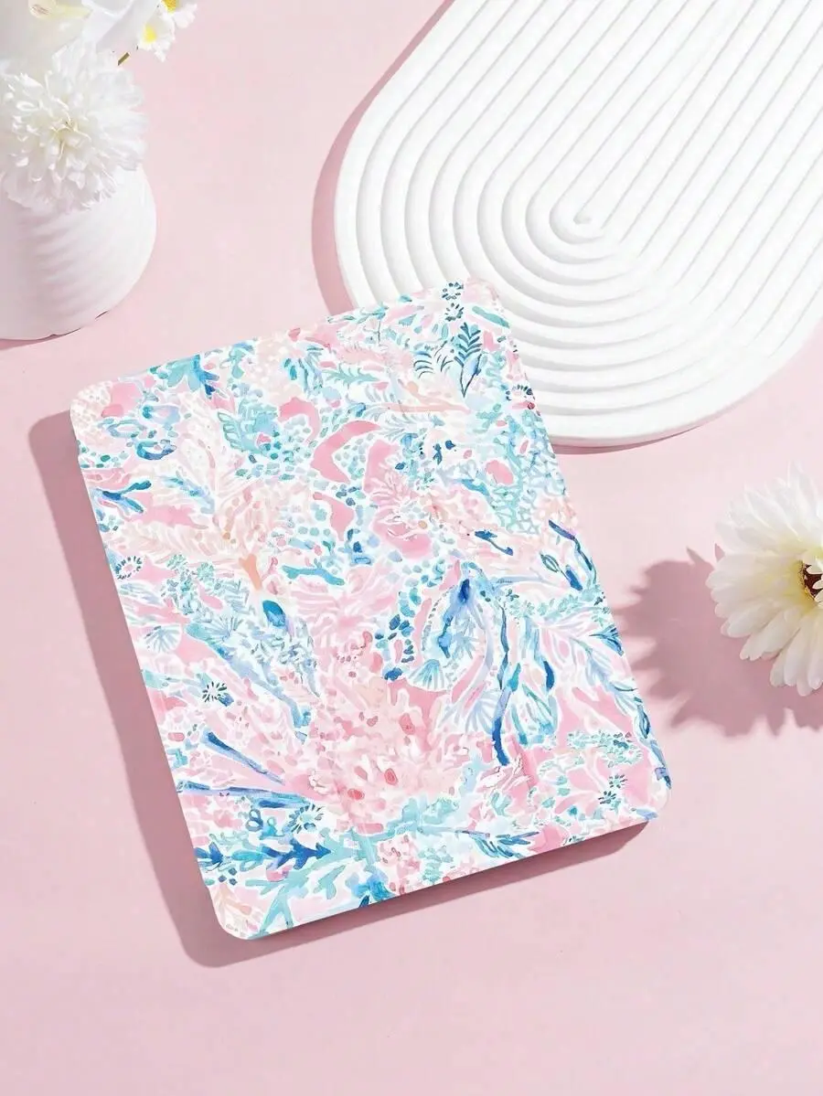 Pastel Floral iPad Flip Case, Cute Trifold iPad Cover, Protective Tablet Case, Pink Blue Botanical Aesthetic Gift