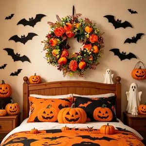 Autumn Peony Pumpkin Wreath, Artificial Floral Decor, Halloween Thanksgiving Indoor Door Hanging, Fireplace Decoration, Fade Resistant Maintenance-Free