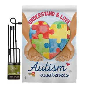 212 MAIN 13x18.5in Outdoor Weatherproof Double-Sided Autism Awareness Mini Flag Set, Vertical Inspirational Support Decorative Garden Flag with Banner Pole