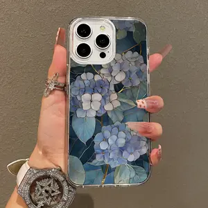 Soft Girl Magnetic Case for iPhone11/12/13/14/15/16/17/promax, Stained Glass Hydrangea Lightweight, Drop-Proof, MagSafe Compatible | Perfect for Teen Girls