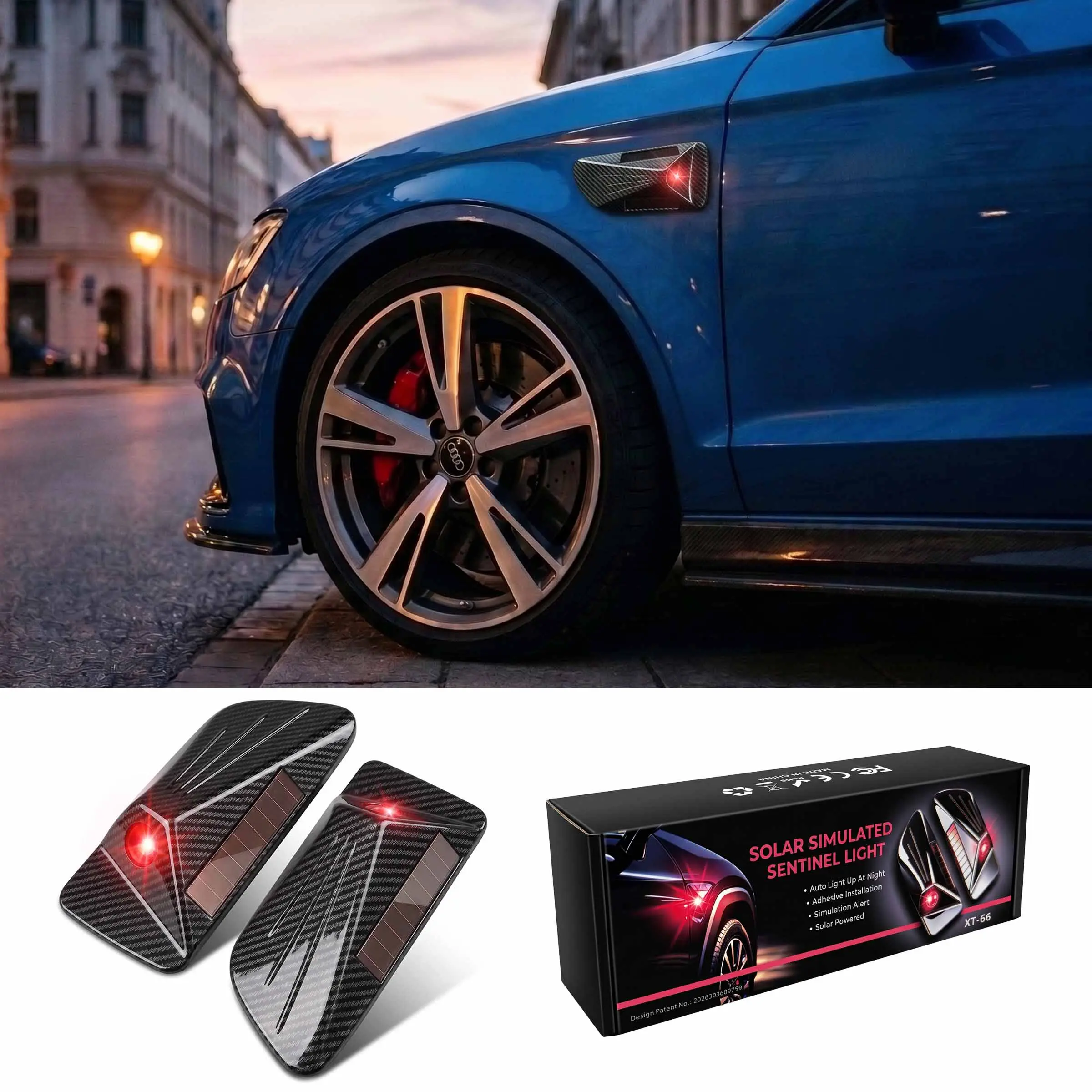 Wireless Solar Sentry Mode Simulation Light, Auto Flashing LED Security Warning Light, Easy Stick-On Car Exterior Decor & Deterrent