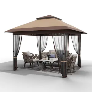 12 X 12ft Pop-up Gazebo, Double Roof Outdoor Canopy Tent with Mosquito Netting, Camping Canopy Gazebo for Lawn, Patio and Garden
